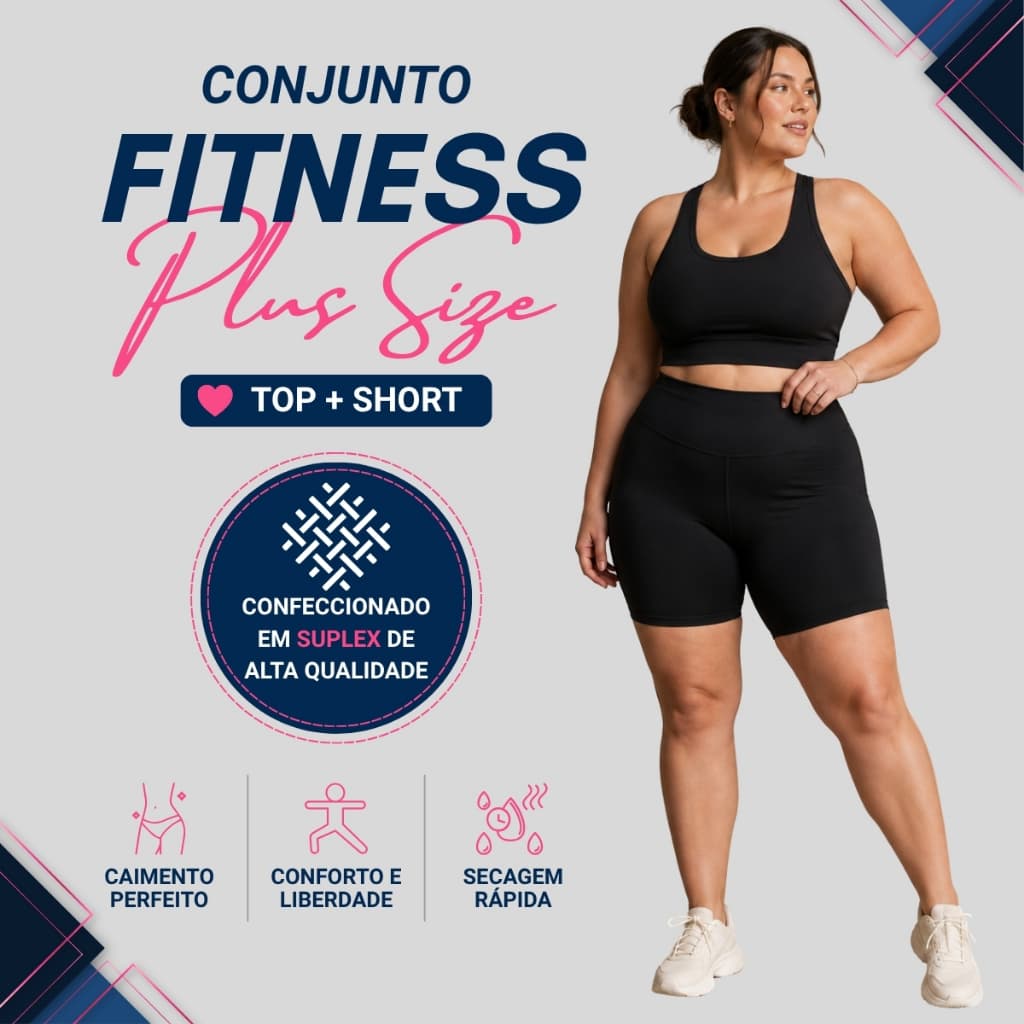 Conjunto Fitness Feminino Plus Size Top E Shorts Suplex Academia 1229-103817
