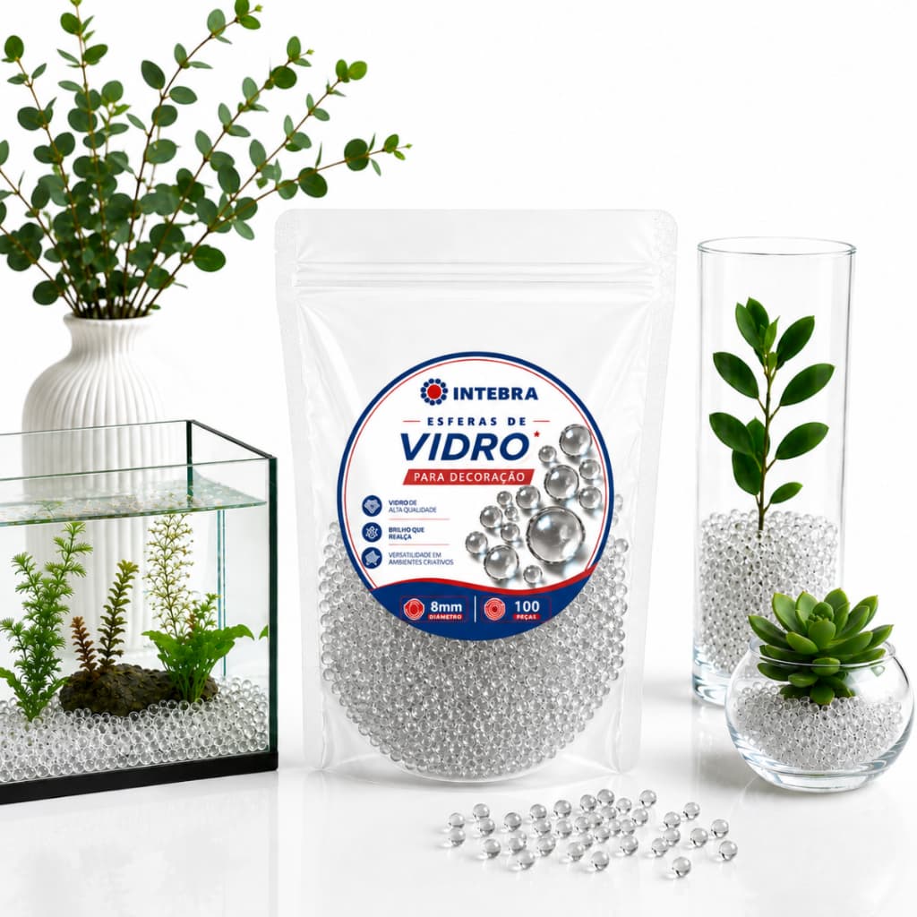 Esfera de Vidro 8mm para Decoração - 100 unidades