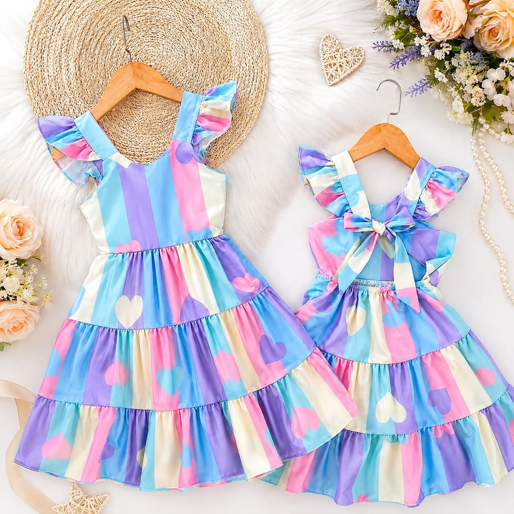 Vestido Infantil Três Maria com Manga Babado e Laço nas Costas
