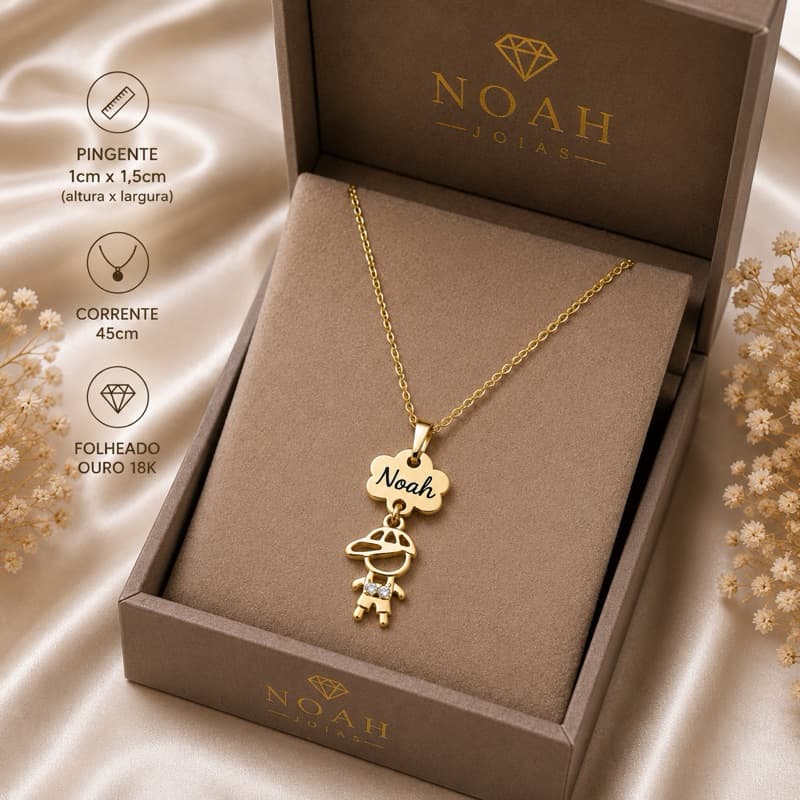 Colar Personalizado com Nome e Pingente Menino ou Menina Noah Joias