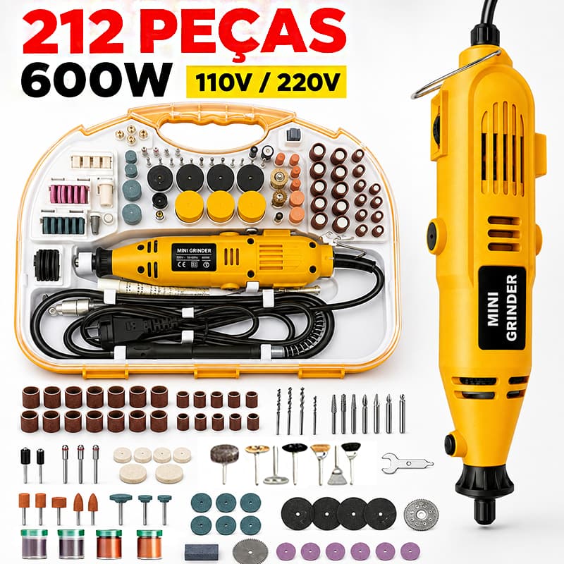 Micro Retífica Furadeira Lixadeira 212 Peças 600w Maleta Potente Alta Velocidade Corte Polimento Lixa Gravação