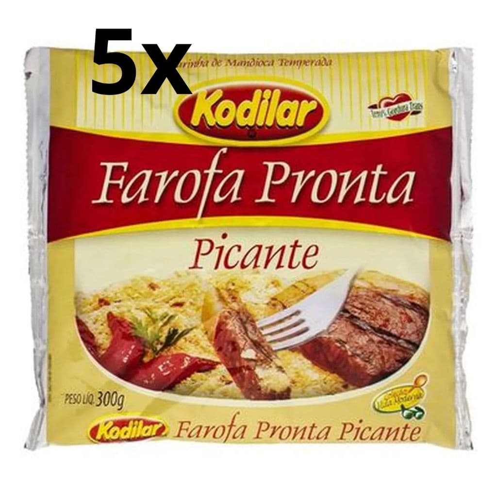 Kit com 5 Farofa de mandioca pronta PICANTE Kodilar 300g cada