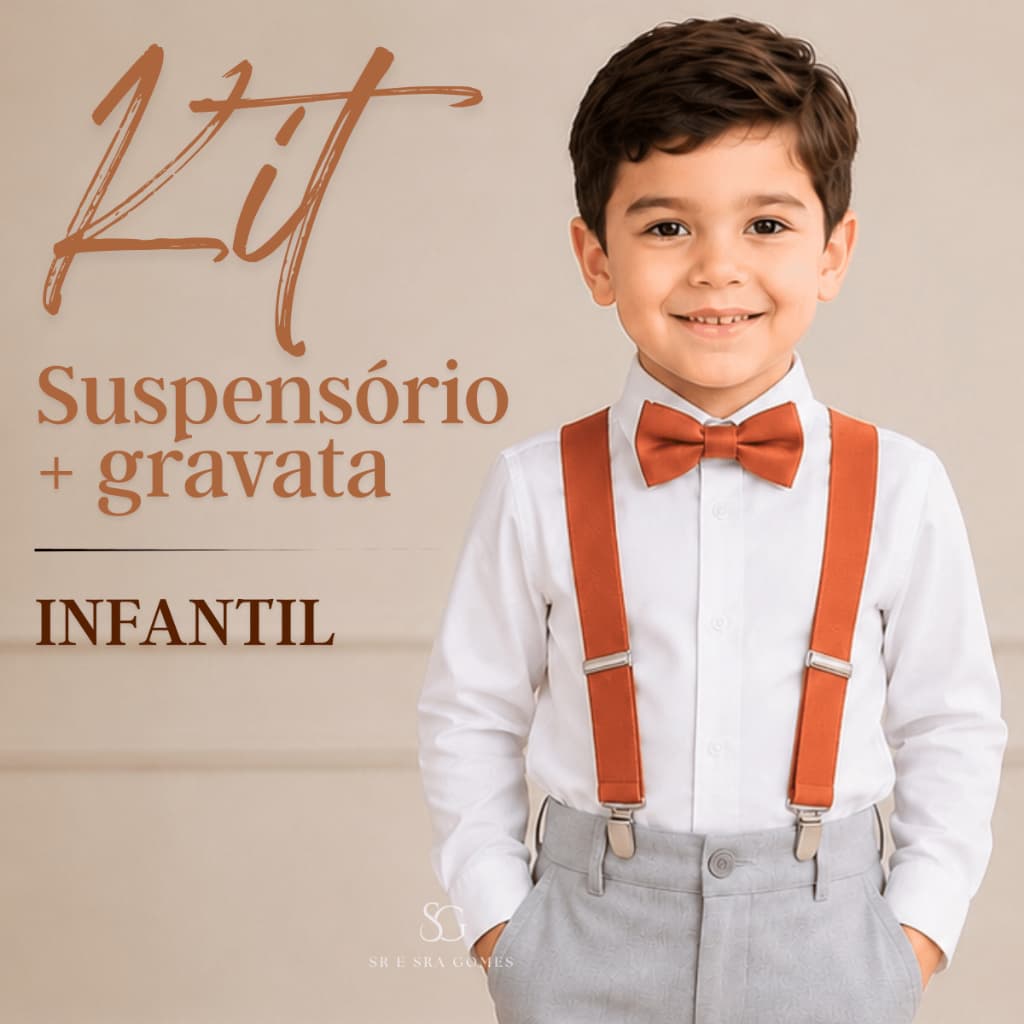 Kit Suspensório Terracota + Gravata Borboleta  Infantil