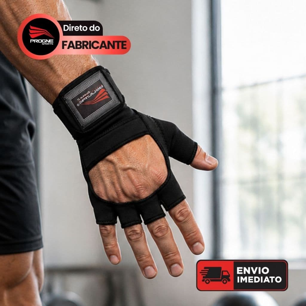 Luva De Treino Com Munhequeira Suporte Pulso Progne Sports - Palma Antiderrapante Grip Control - Musculacao Lpo Crossfit