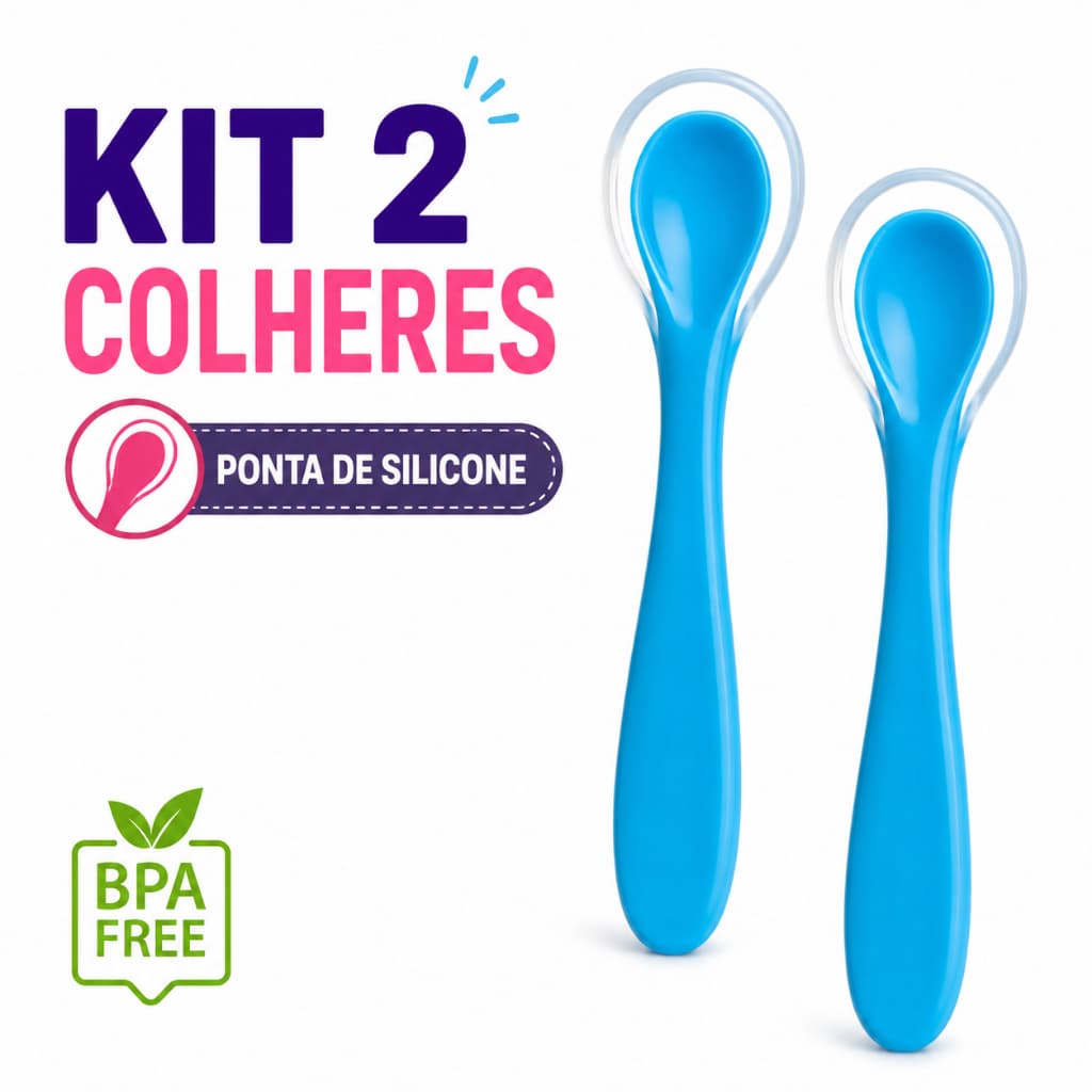 Kit 2 Colheres Ponta de Silicone Para Bebê Macia e Segura