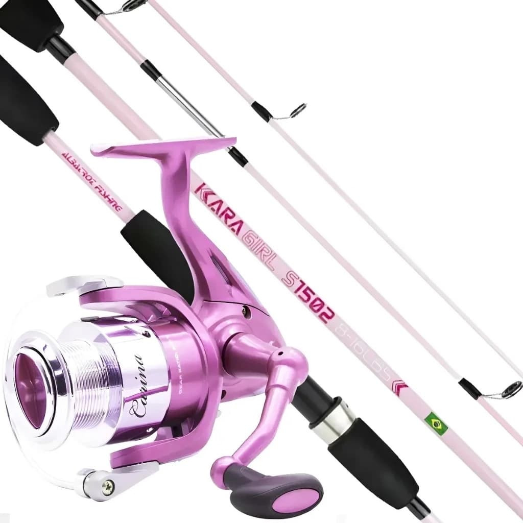 Kit Pesca Rosa Molinete Maruri 4000 3 Rolamentos Vara 16lb Conjunto Completo Feminino
