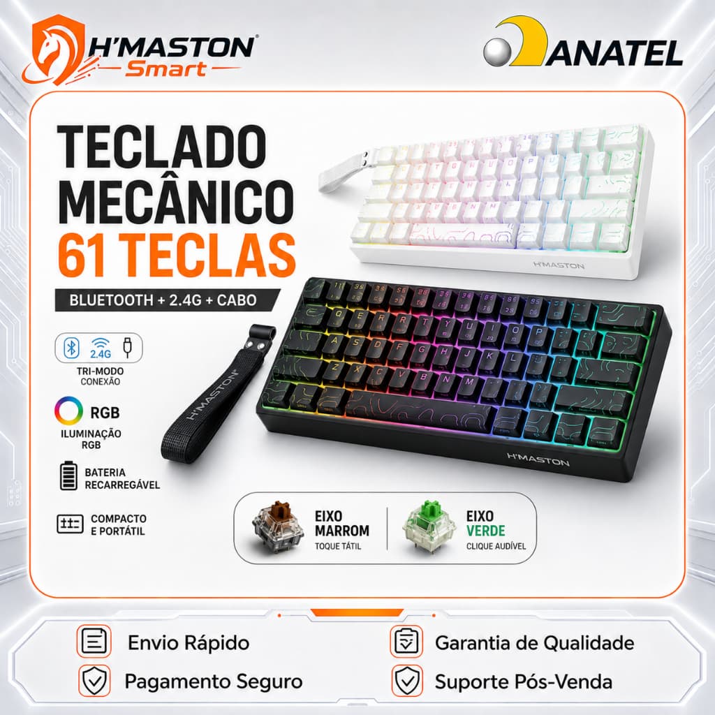 H'MASTON TK12 Teclado Mecânico 60% Teclado Gamer Mecanico Teclado Mecânico Sem Fio Teclado Gamer Sem Fio