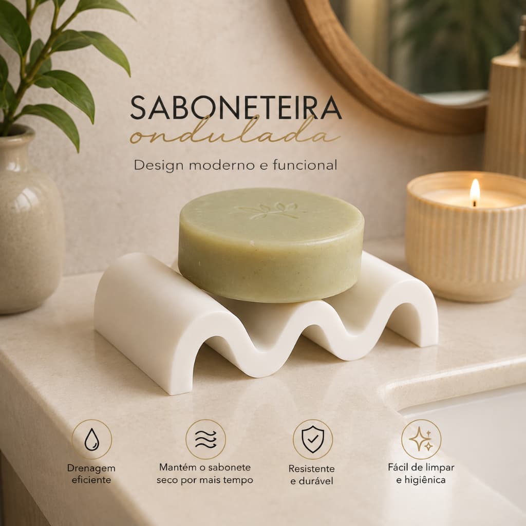 Saboneteira Ondulada para Banheiro | Porta Sabonete com Drenagem | Design Moderno