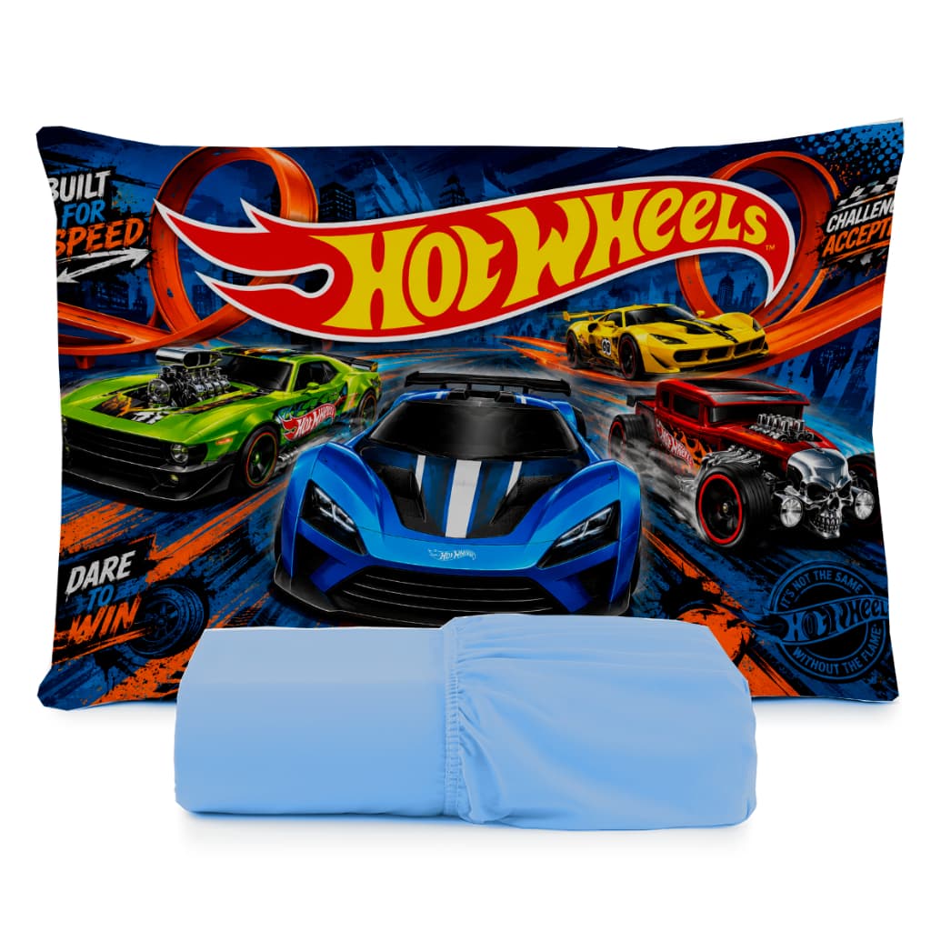 JOGO DE LENÇOL SOLTEIRO INFANTIL  HOTWHEELS QUARTO DE MENINO  FRONHA TRAVESSEIRO, LENÇOL DE ELASTICO