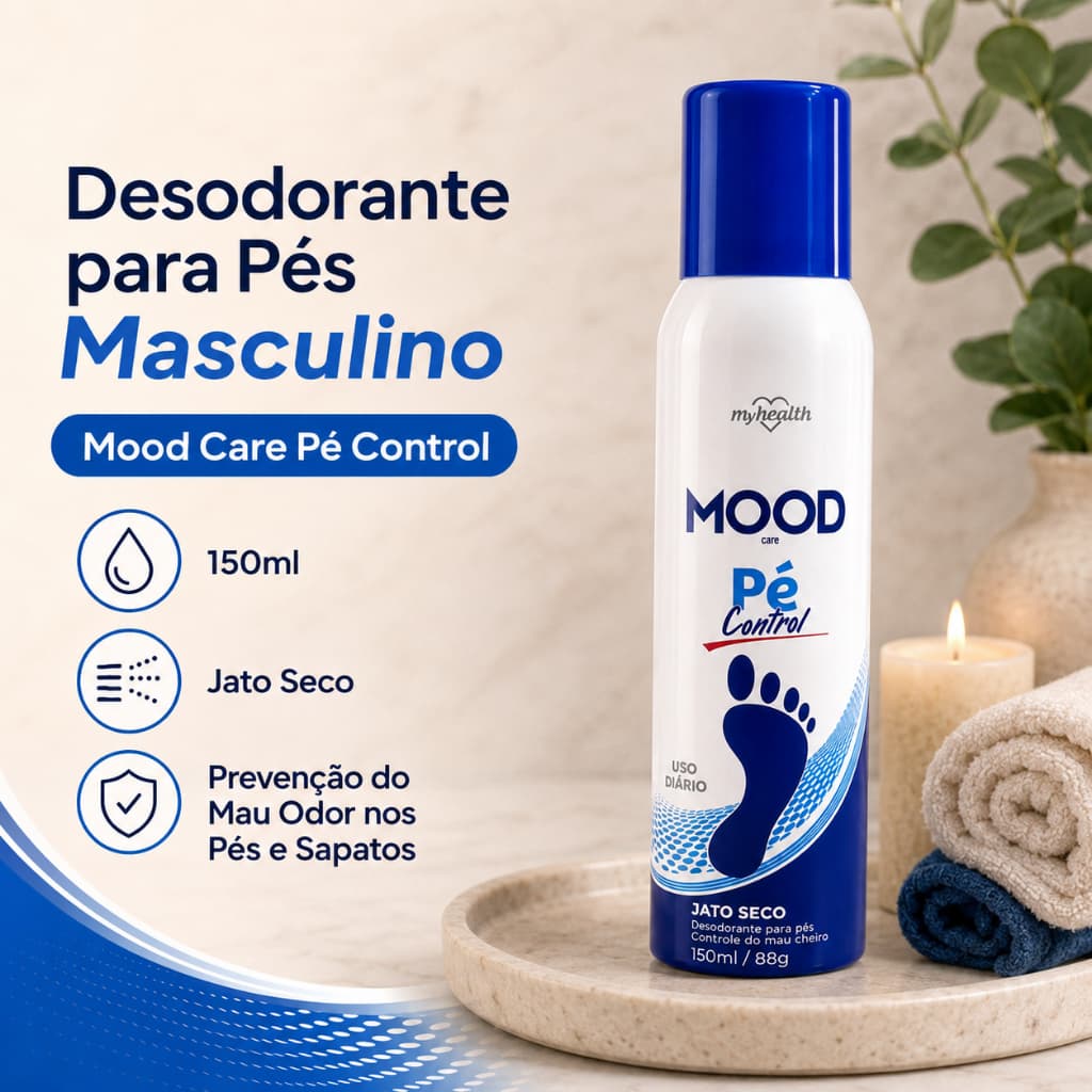 Desodorante para Pés Masculino Spray 150ml Jato Seco Anti Odor Mood Care Pé Control My Health