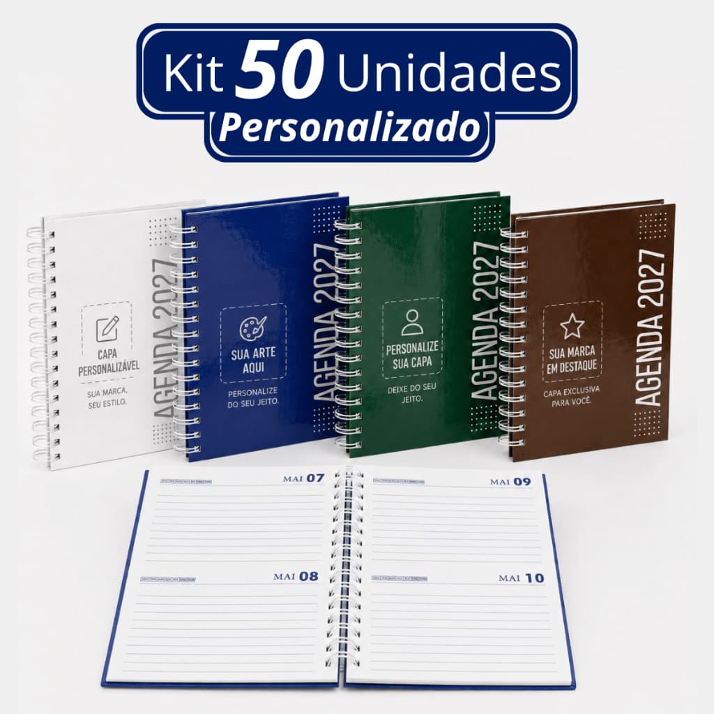 Kit 50 Agenda 2027 Capa Dura A5 Miolo Permanente Wire-o 210 Folhas