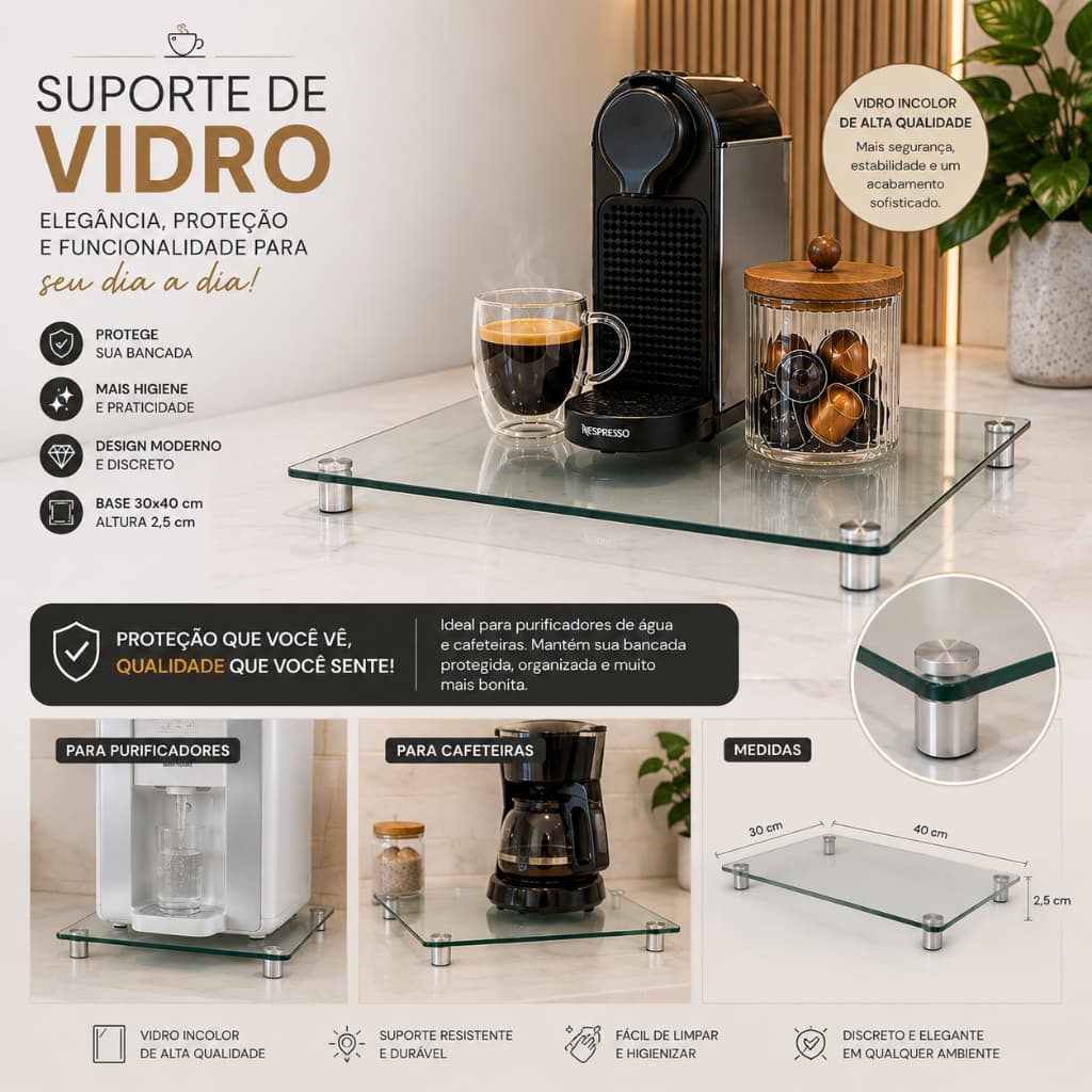 Suporte de vidro para filtro de água ou cafeteira