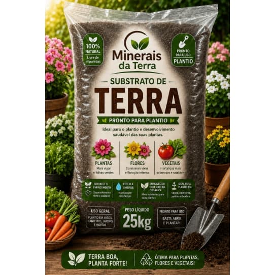 Terra Vegetal 25kg 30kg Rico Nutrientes Plantio Jardim Horta Vasos Substrato Solo Fértil Adubada Orgânica