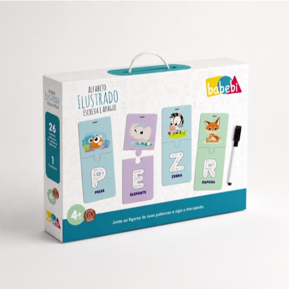 KIT 26 QUEBRA CABEÇAS ALFABETO EDUCATIVO MADEIRA ESCREVA E APAGUE ILUSTRADO TREINAMENTO JOGO