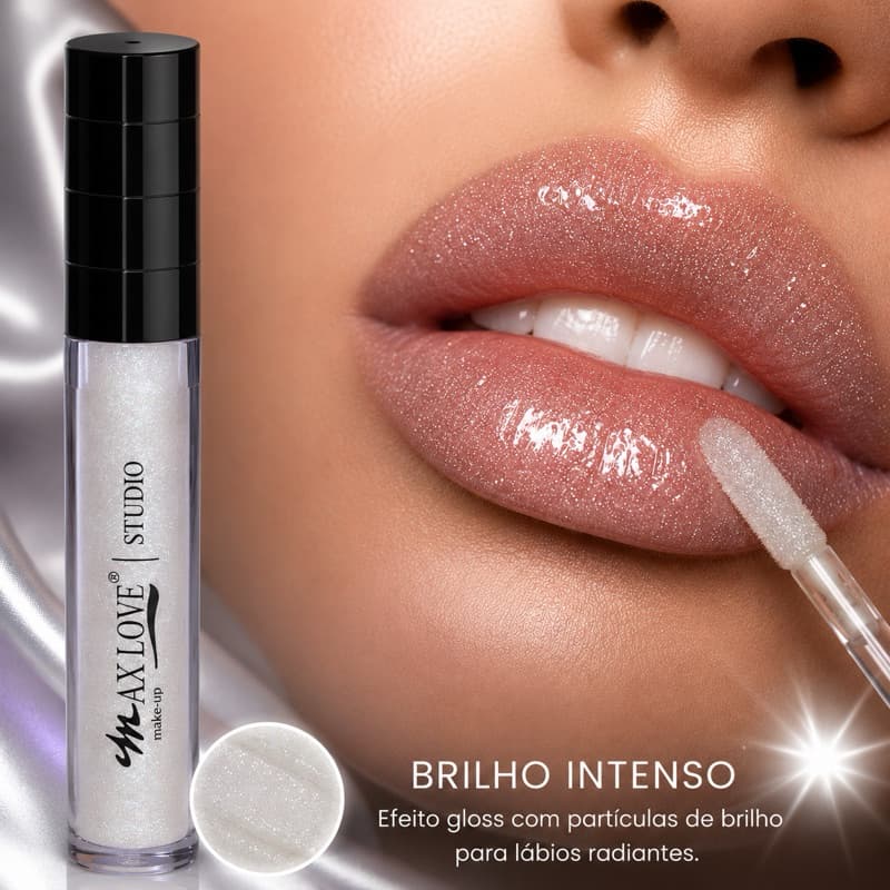 Gloss Labial Max Love Maçã 14 - Brilho Incolor, Hidratação, Glitter