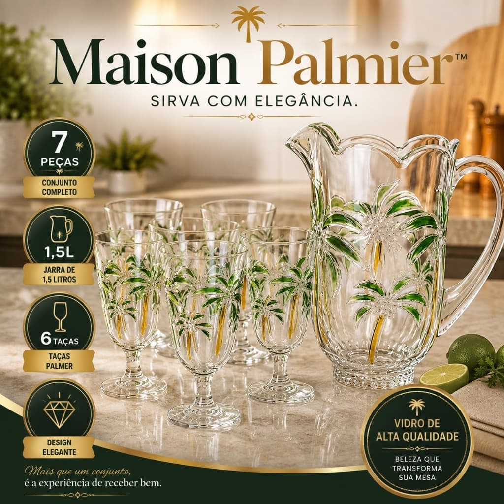 Conjunto Taças Vidro 6 Unidades Jarra Transparente 1500ml Elegante Durável