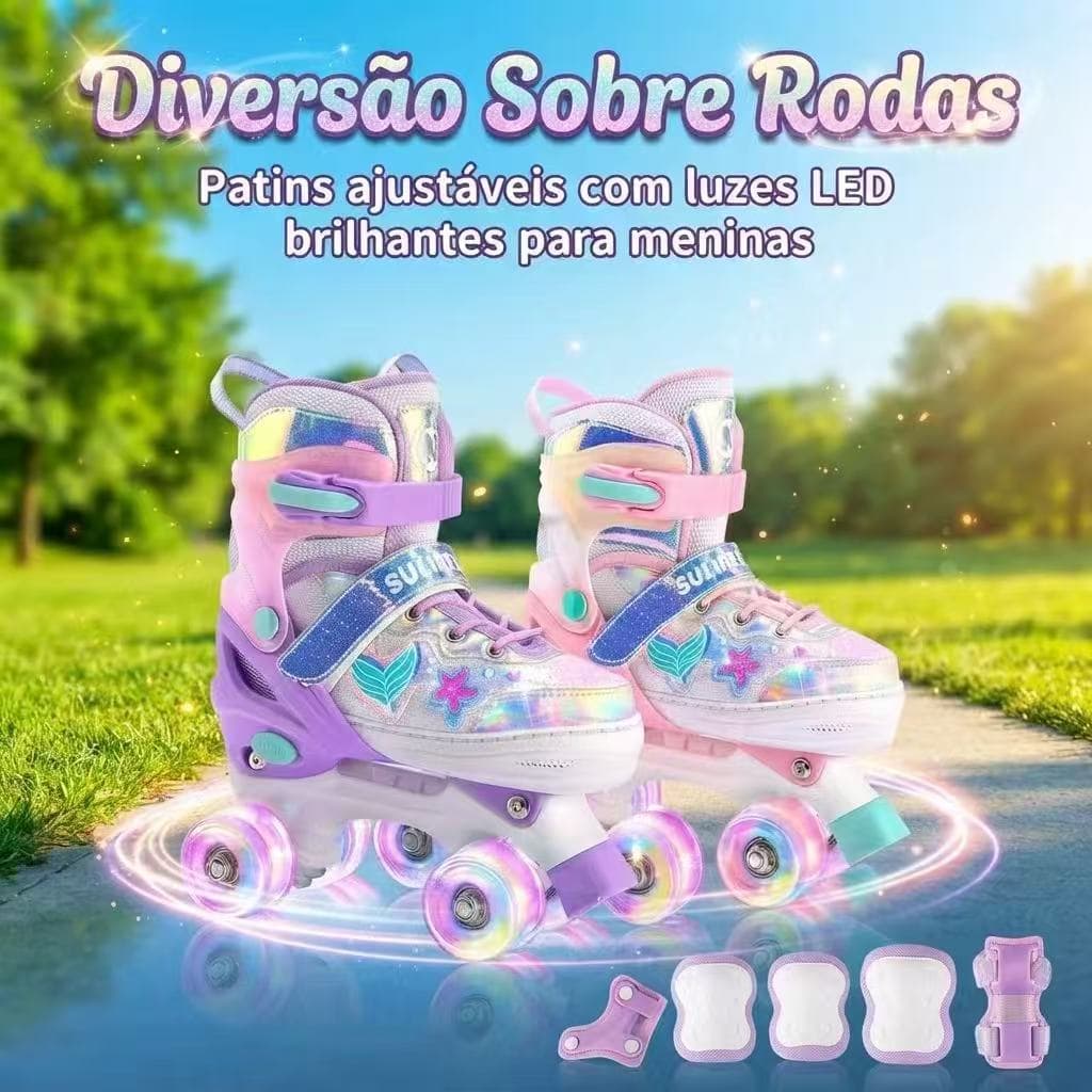 Patins Infantil 4 Rodas Estrela do Mar Com Led Top Patins Com Kit Proteção e Sem Kit Proteção Menina Menino+Promoção