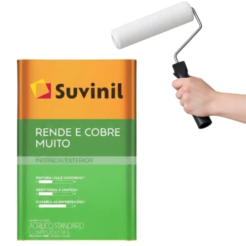 Tinta Fosco Acrílica Rende Cobre Branco Neve 18l Suvinil + Rolo pintura