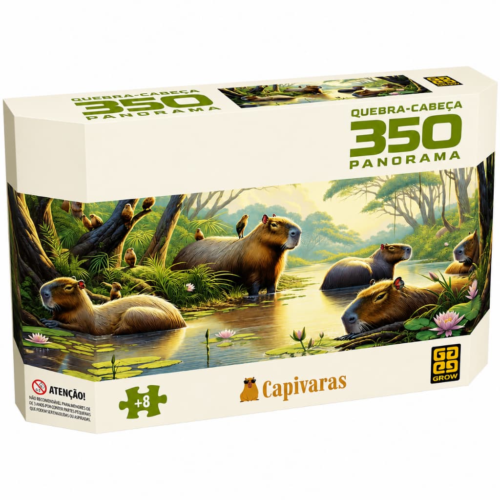 Quebra-Cabeça Capivaras Grow 350 Panorama 352 Peças Panorâmico 8+ Anos