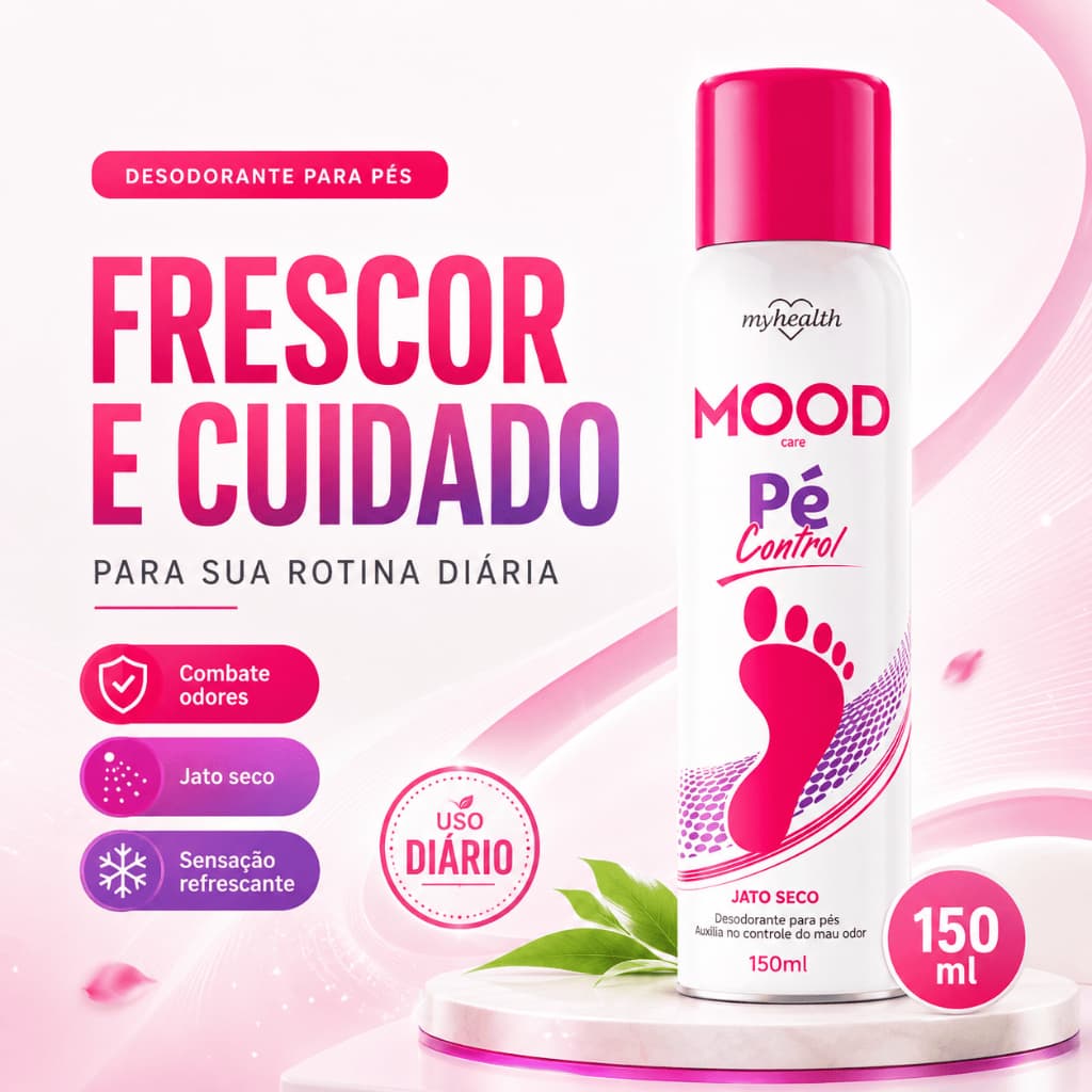 Desodorante para Pés Mood Care Pé Control 150ml Jato Seco Antiodor Frescor Uso Diário 1 a 4 Unidades
