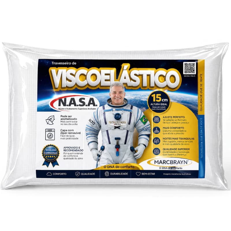 Travesseiro Nasa Original Macio Viscoelástico Hipoalergênico Médio Alto Baixo