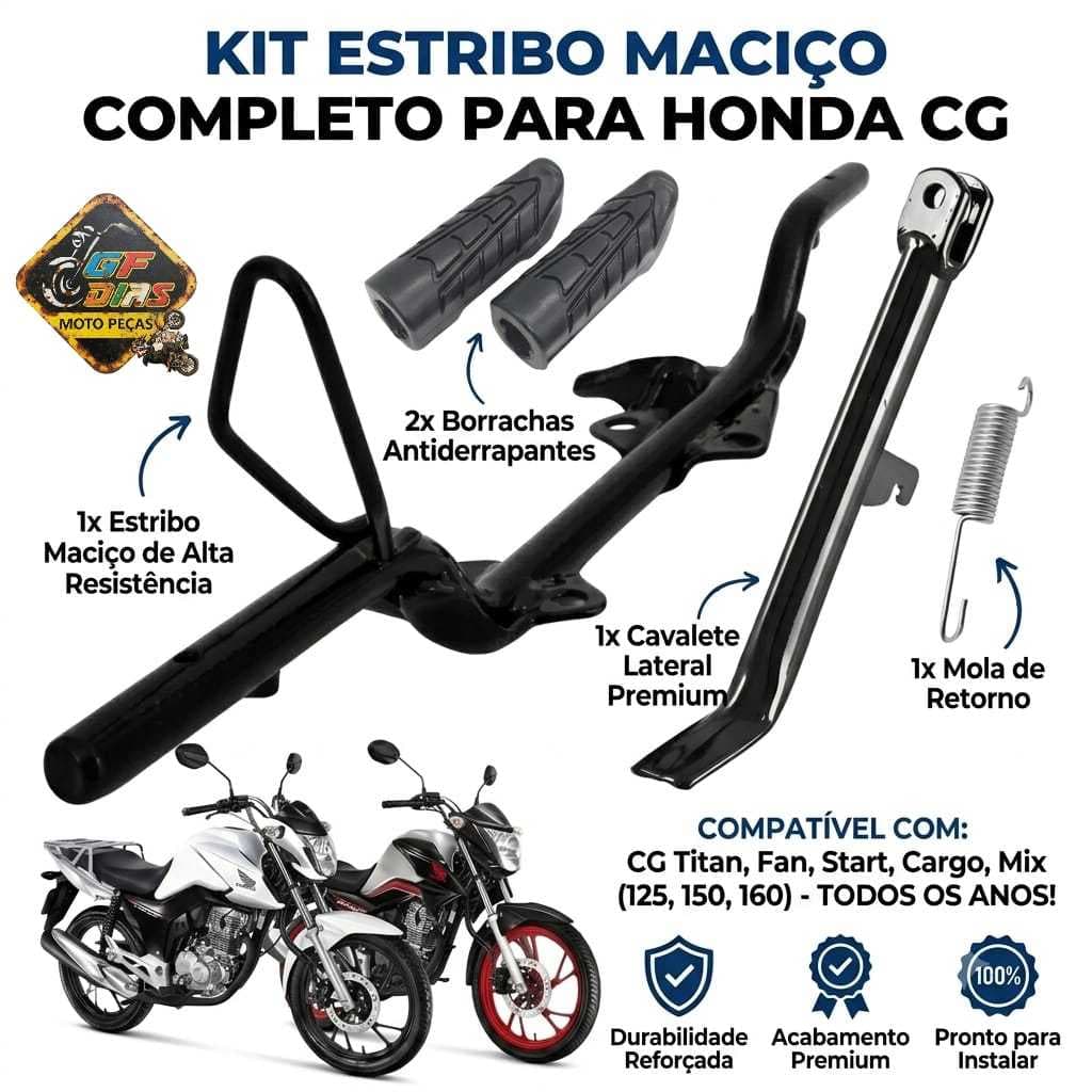 Kit Estribo Cavalete Lateral Borrachas Parafusos Titan Fan Start Cargo 125 150 160