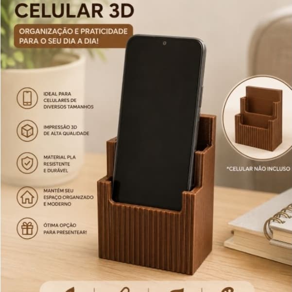 📱 Suporte para Celular Duplo Base de Mesa com Passagem Carregador Organizador Smartphone Prático e Compacto