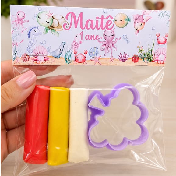 Kit Mini Massinha Personalizado com Nome, Idade e Tema | 1 Cortador + 3 Mini Massinhas | Lembrancinha Infantil