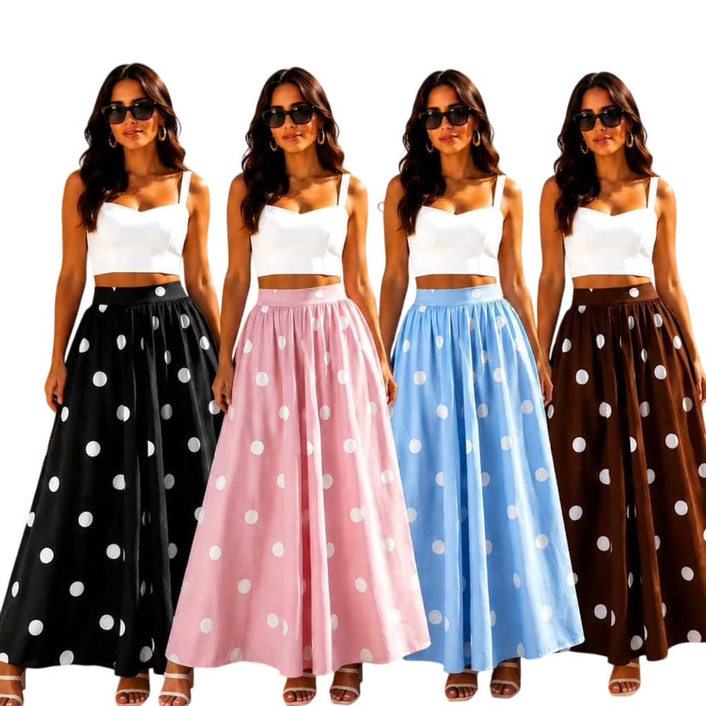 Saia Feminina Longa Tecido Sensorial Poá Moda Feminina Tendência