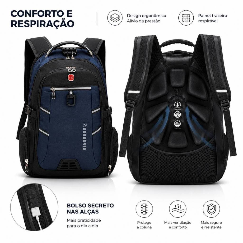 Mochila Masculina Feminina Grande Capacidade Impermeável Antifurto com Cadeado Para Notebook Trabalho Viagem