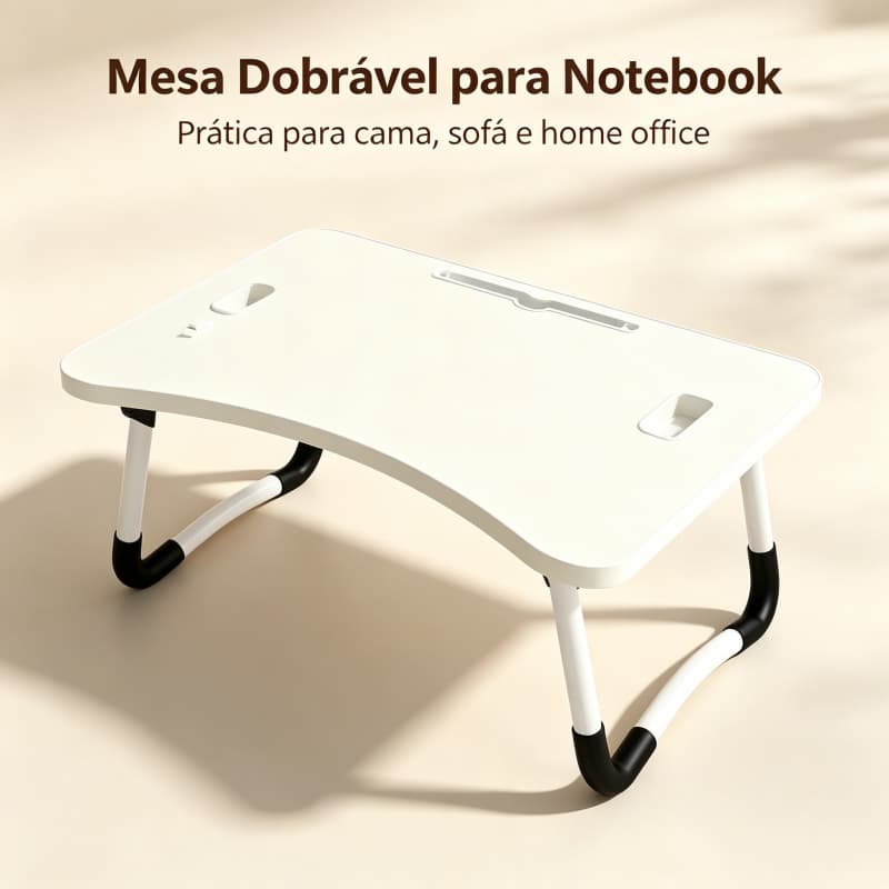 Mesa Dobrável para Notebook Cama 60x40cm Suporte Porta Copo e Slot para Tablet