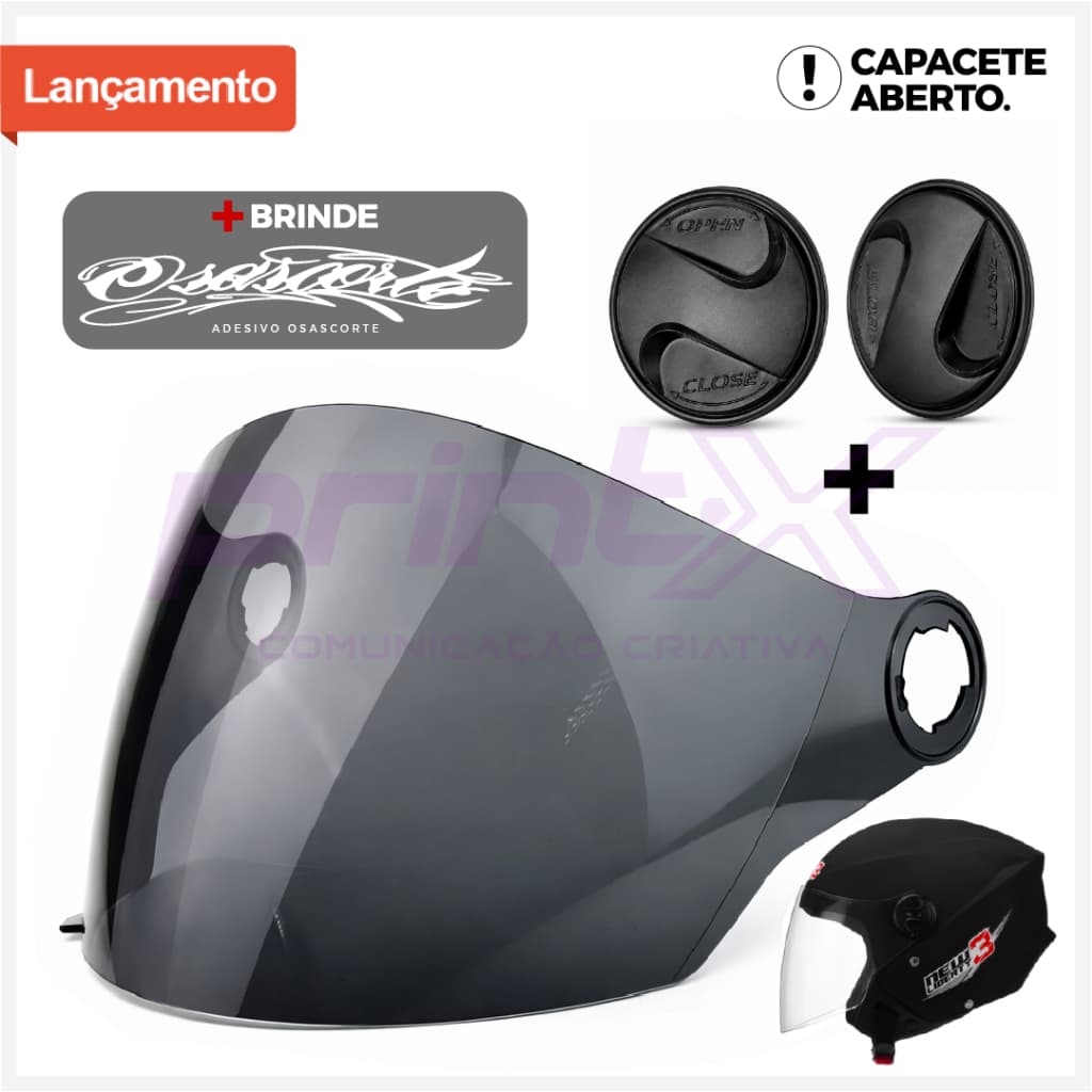 Viseira Fumê + Reparo Capacete Aberto New Liberty 3/ New Atomic / Spark Jet