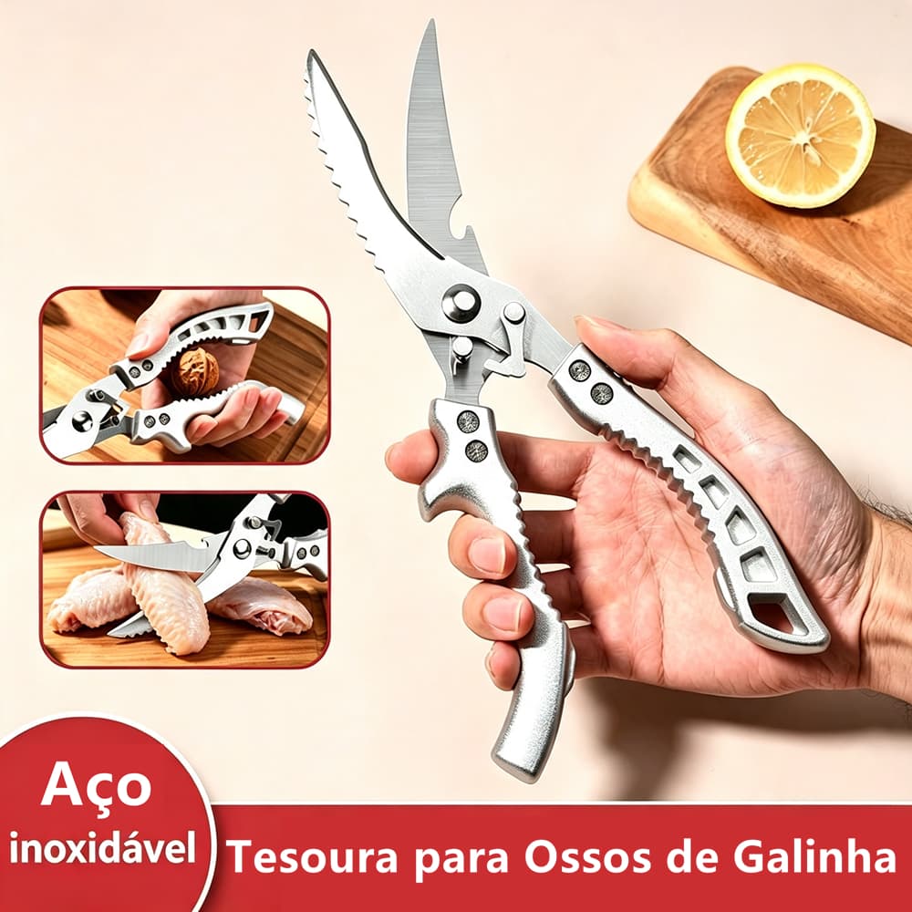 Tesoura de Cozinha Multifuncional Profissional para Frango Carnes Legumes Tesoura Aço Inox Multiuso Carnes Aves