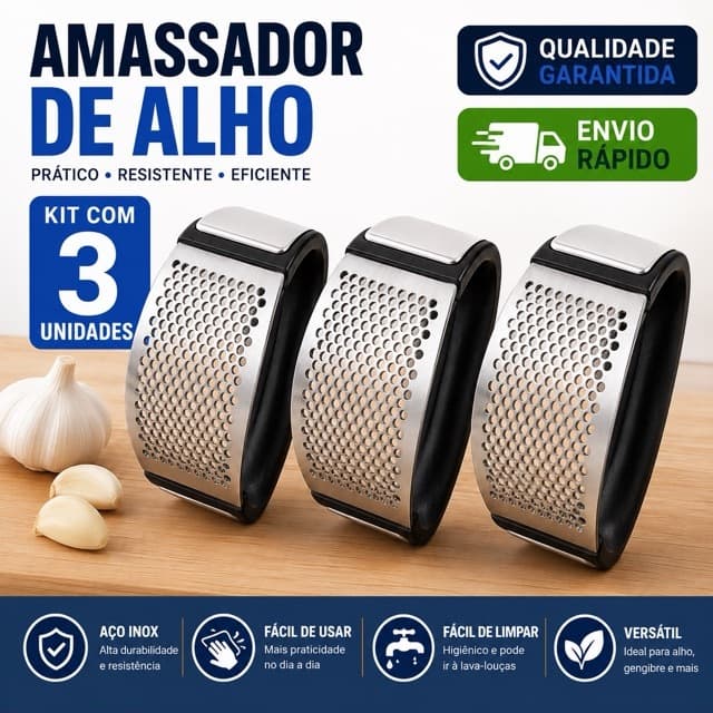 Espremedor Amassador Triturador de Alho e Batata Inox de Cozinha Resistente e Eficaz