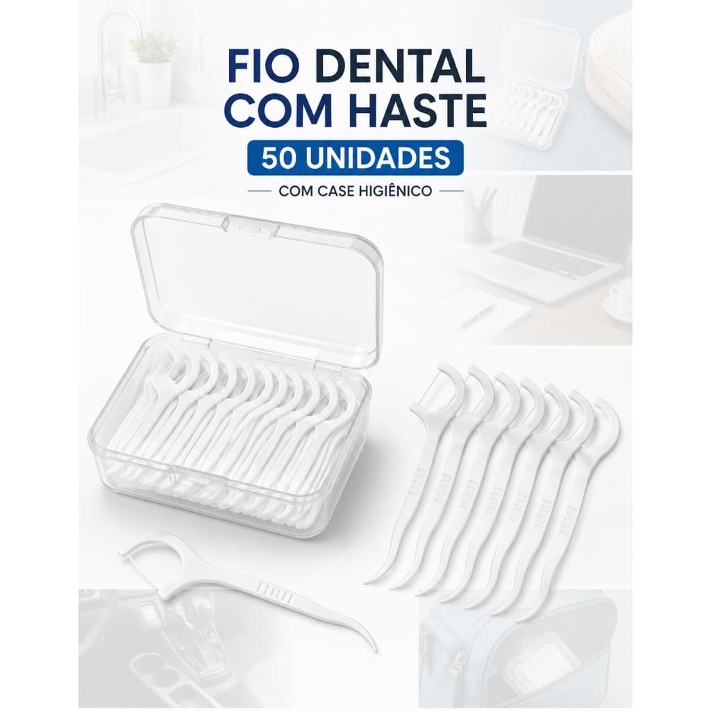 50x Fio Dental Haste Dupla Case Higiênica Floss Pick Limpeza 50x Fio Dental Haste Dupla Case Higiênica