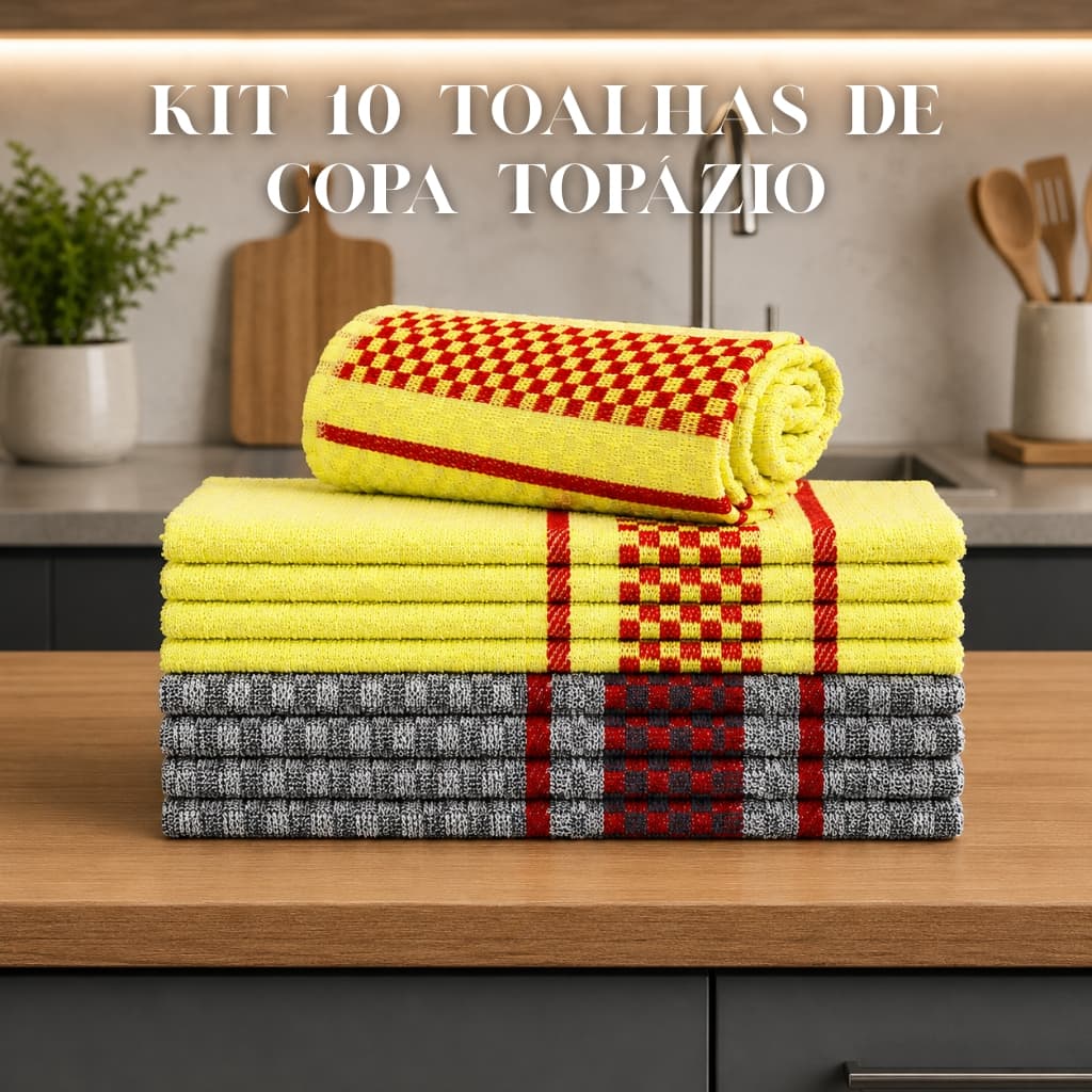 Kit 10 Toalhas de Pano de Copa Topázio - 100% Algodão - Toalhas K&C