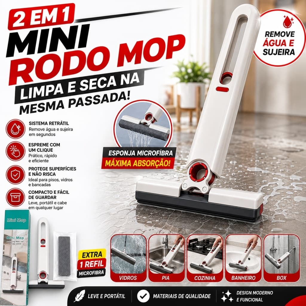 Rodinho De Pia Cozinha Rodo Mini Mop Magico Limpa E Seca -Retrátil E Pendurável