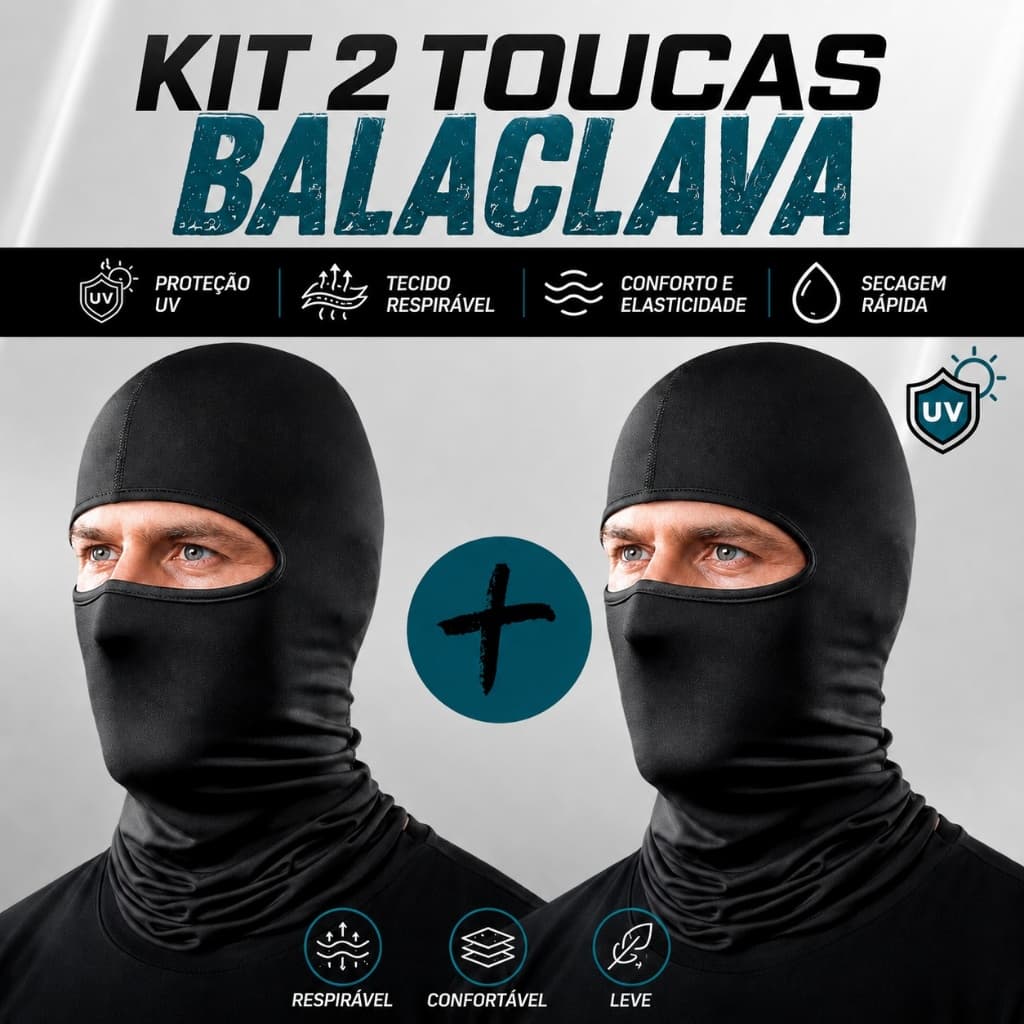 Kit 2 Toucas Ninjas Balaclava UV+50 Proteção Solar Térmica  Ideal para Motoqueiro Motoboy Toca Preta