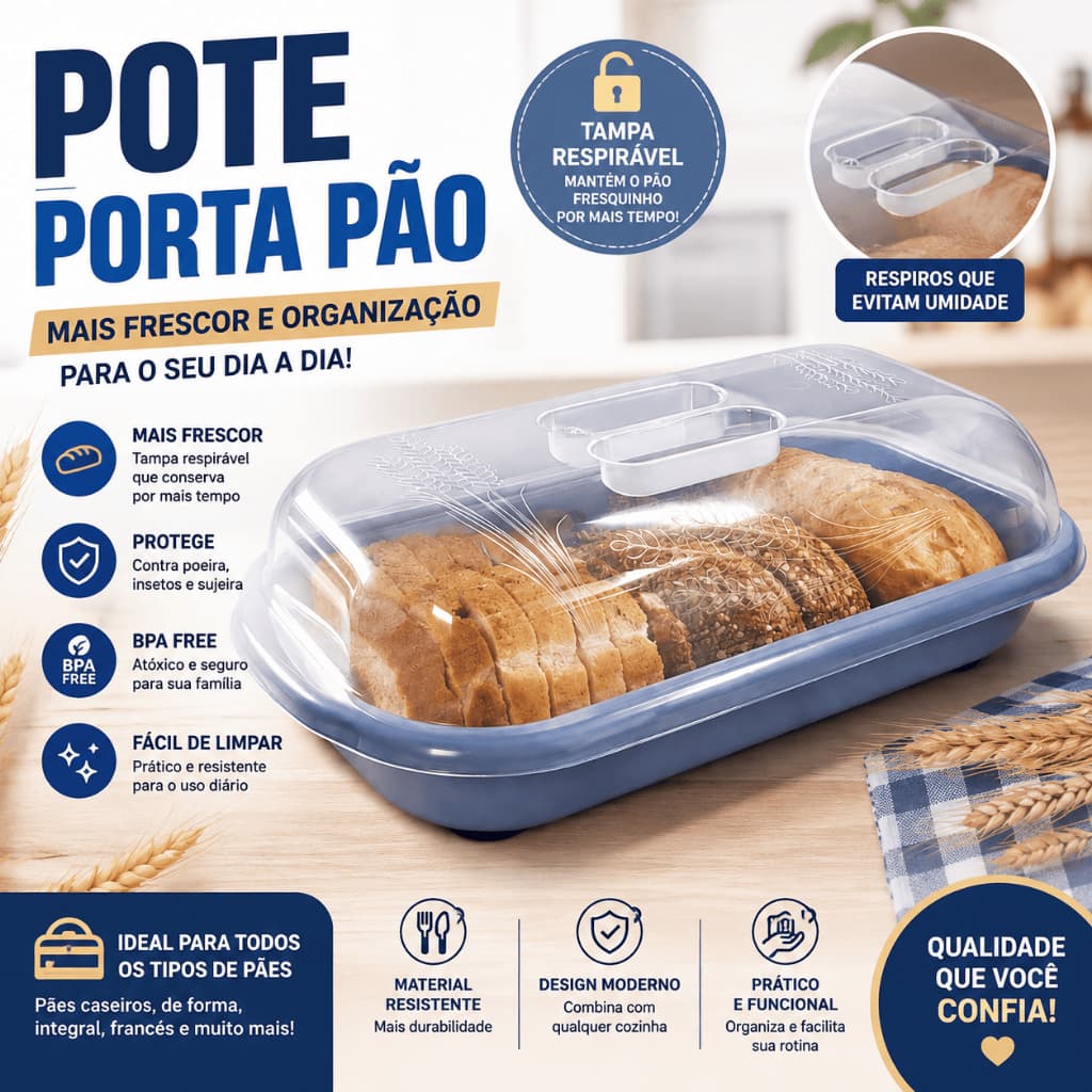 Porta Pão com Tampa Transparente Cesto Organizador de Pães Plástico para Cozinha Café da Manhã