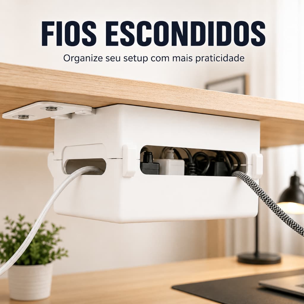 Organizador de Cabos e Fios Sob Mesa para Filtro de Linha Setup Gamer Home Office