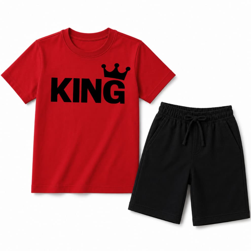 KIT Infantil Bermuda PREMIUM Conjunto Juvenil KING Short Moletinho Verão Camiseta 100% Algodão Kids