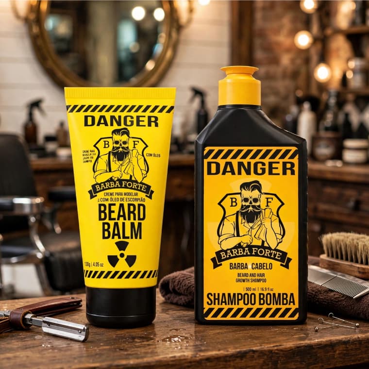 Kit Balm Barba 170g Shampoo Masculino 250ml Danger Barba Forte Crescimento Fios Hidrataçao Anticaspa Barbeiro