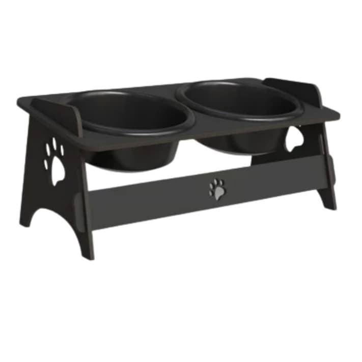 Comedouro Pet Duplo MDF Pintado com 2 Tigelas Plástico