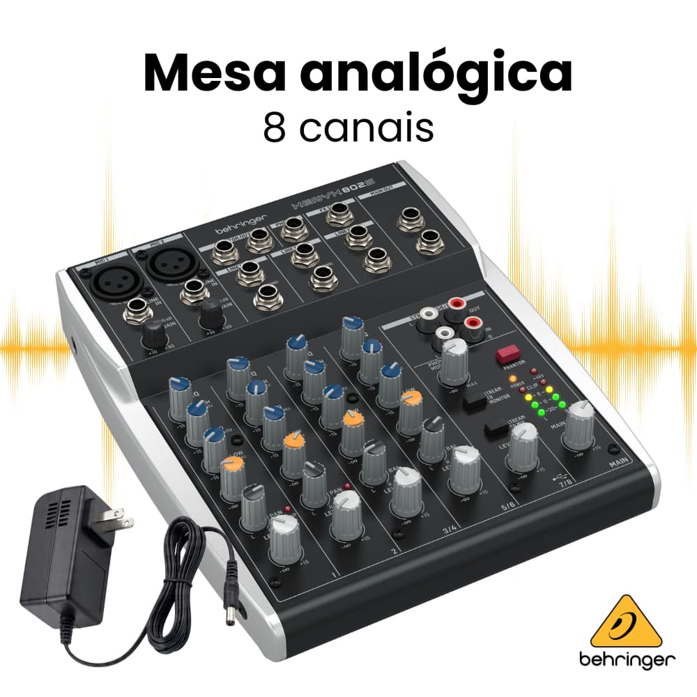 Mesa de Som Profissional Mesa de Som Behringer Xenyx 802S Mixer Som Console