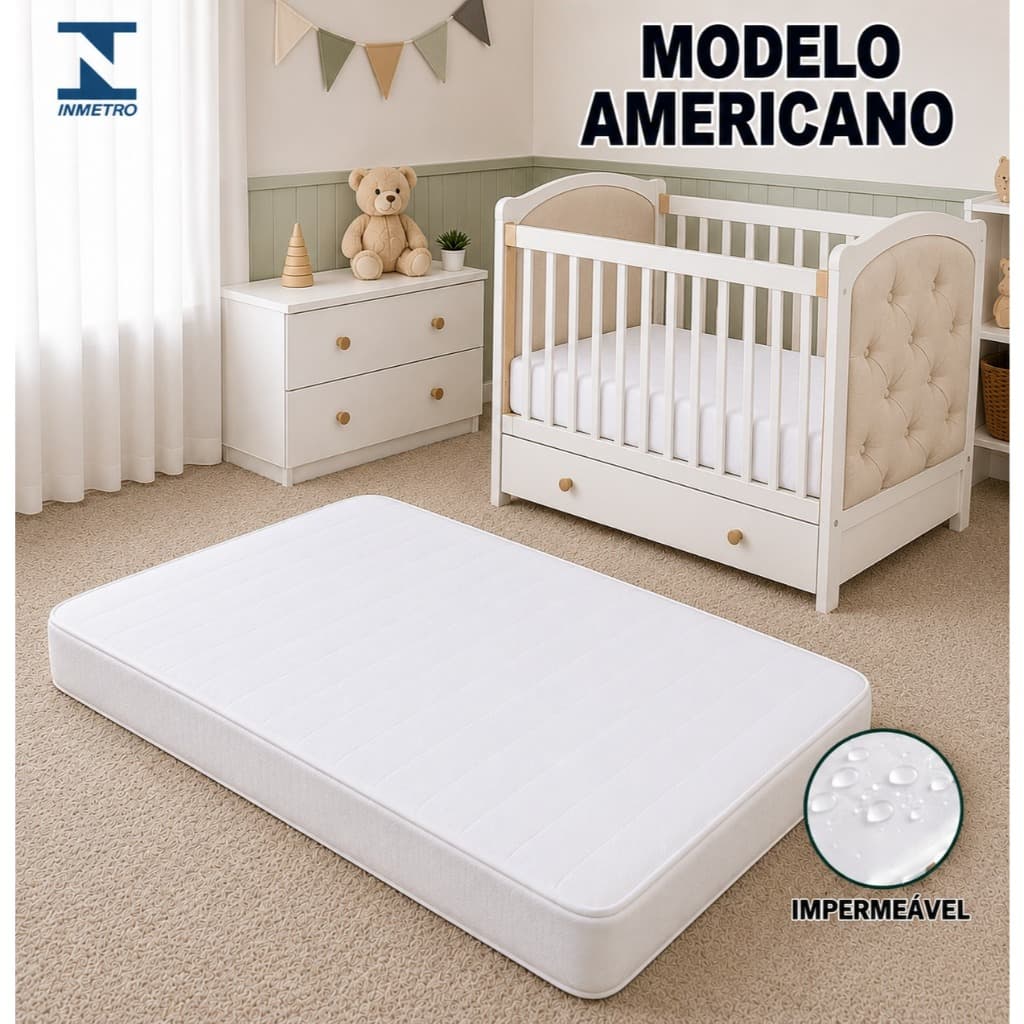 Colchão Berço Americano Impermeável Envio Imediato 70x130x8 D18 Antialérgico Antifungo Bebê Infantil Moisés Chiqueirinho