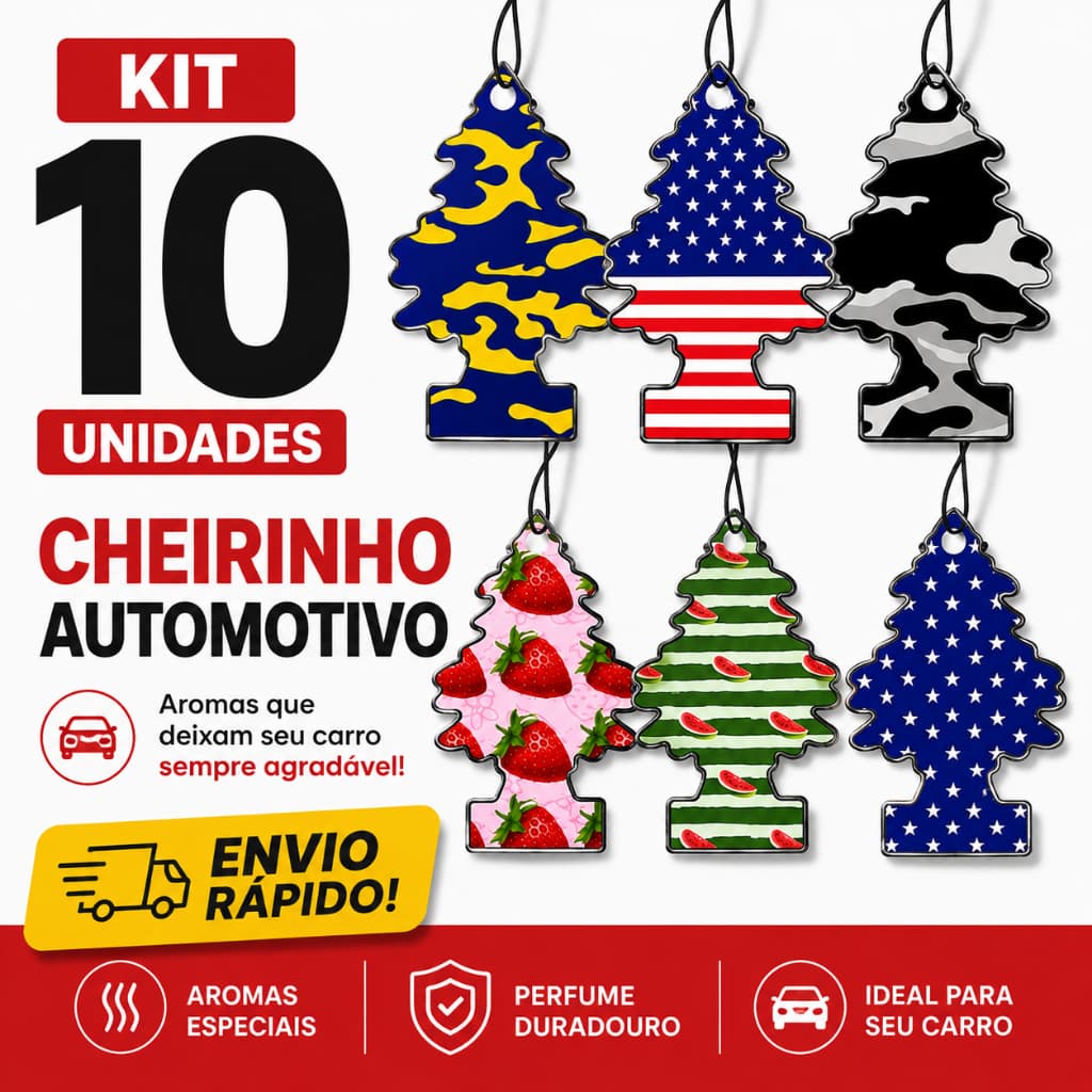 Kit 10 Cheirinho de Carro Aromatizador Automotivo Pinheiro Perfumado Perfume Aroma Sortido
