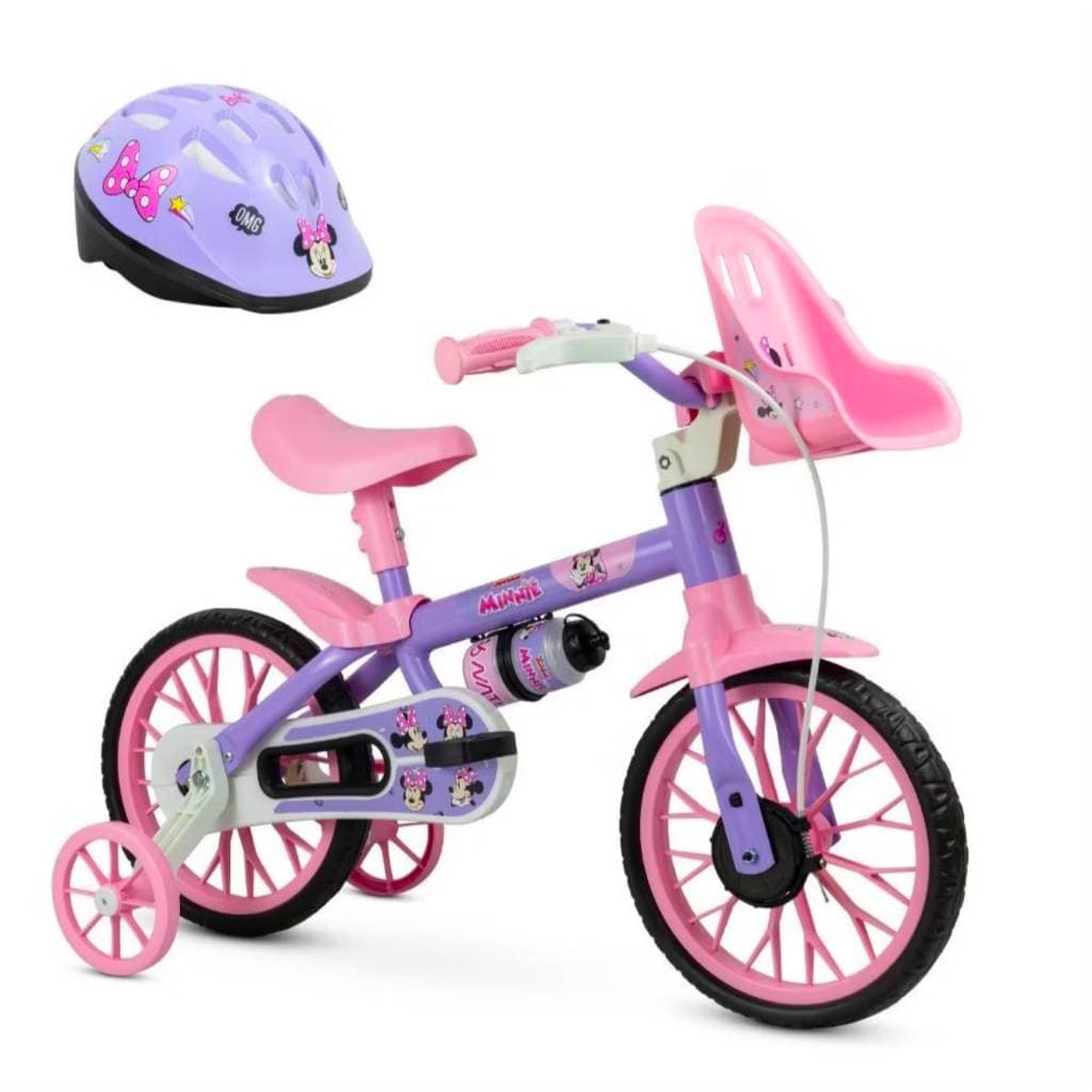 Kit Bicicleta Infantil Menina Aro 12 com Capacete Minnie - Nathor Bike com Rodinhas