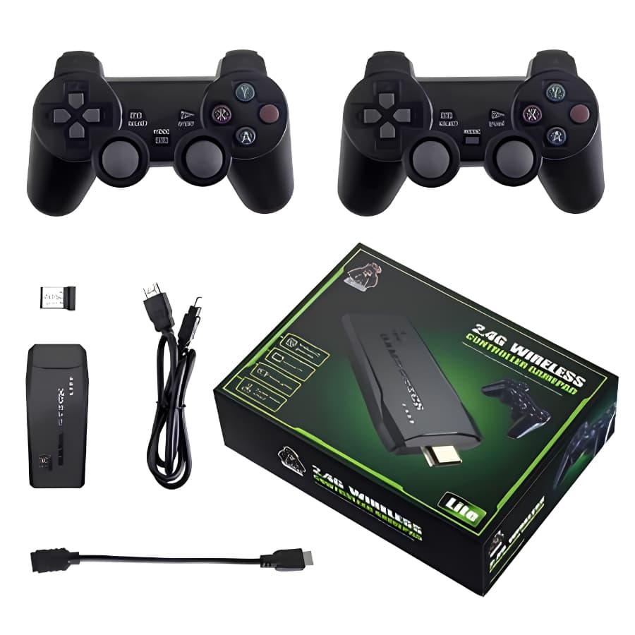 M8 Retro Video Game Stick 4K 64GB com 2 Controles Sem Fio, 10.000 Jogos Clássicos, Console de Videogame HDMI