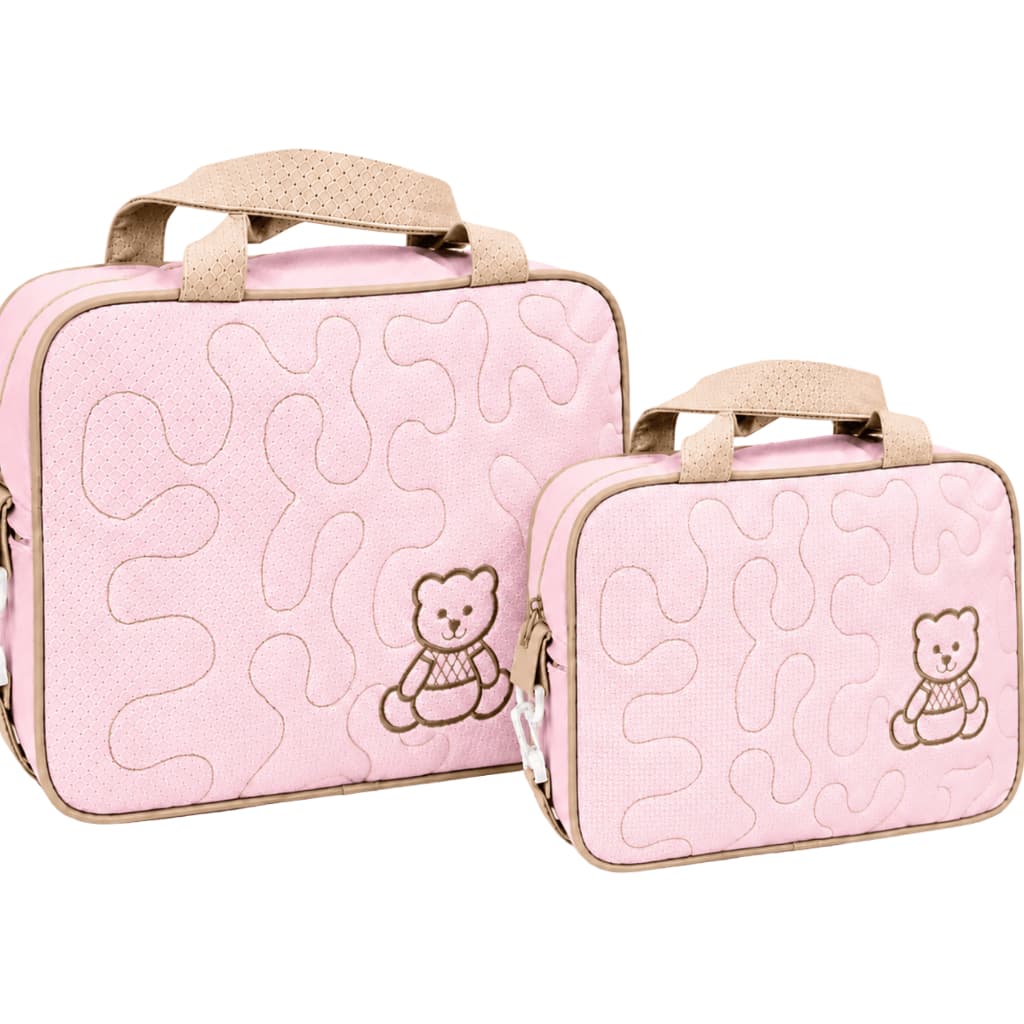 Kit 2 Bolsas Maternidade Menina Rosa Bebê Ursinho Bordado Bolsa Mamãe Bebê Luxo Enxoval Mala Maternidade RN