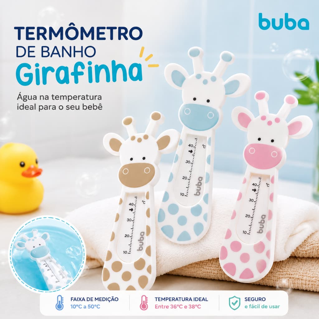 Termômetro de Banho Girafinha Buba Infantil Sem Mercúrio